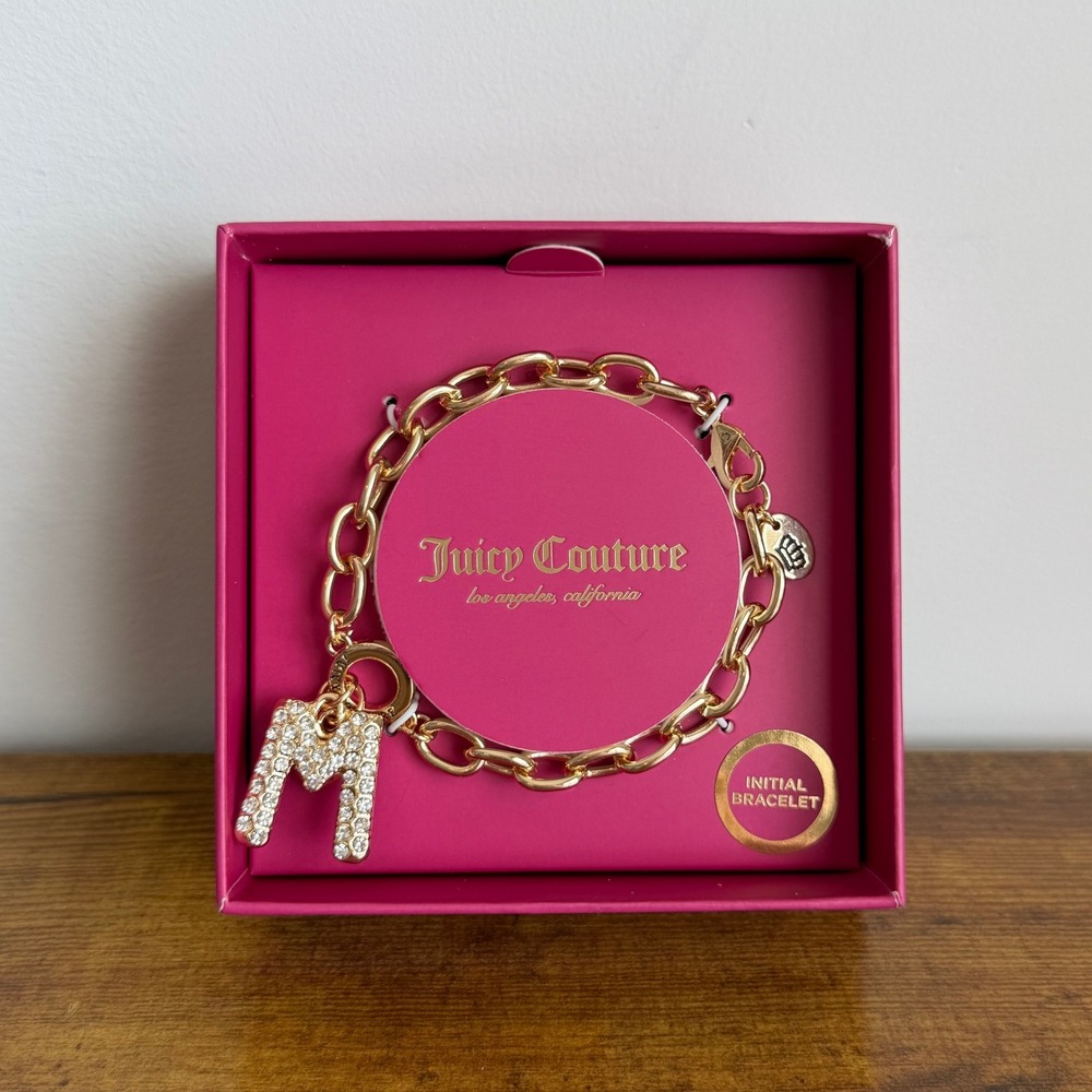 New Juicy Couture Gold Color Charm Bracelet Initial "M" Cute Jewelry Women